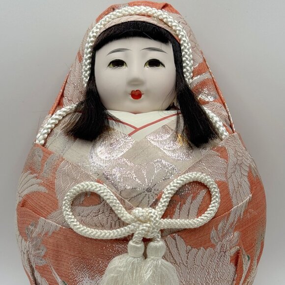 Vintage 9″ Hime Daruma Roly‑Poly Wedding Doll - Princess Daruma in Glass Dome - Picture 2 of 16